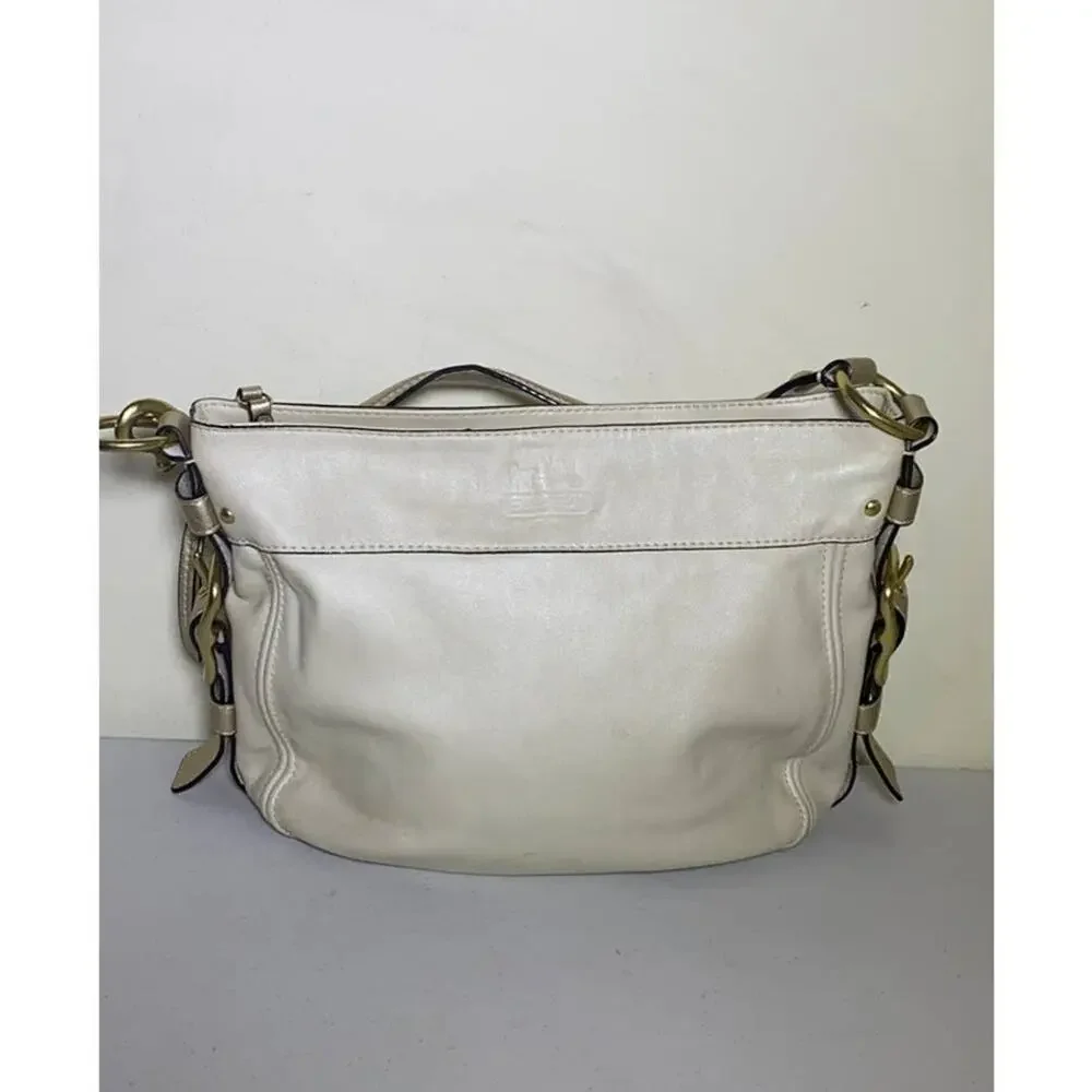 Coach Cream and Metallic Leather Hobo Bag vtg